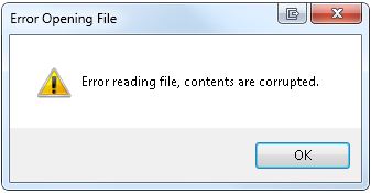 Error reading file, contents are corrupted.