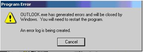 Outlook.exe has generated an error and will be closed by Windows. You will need to restart the program. An error log is being created