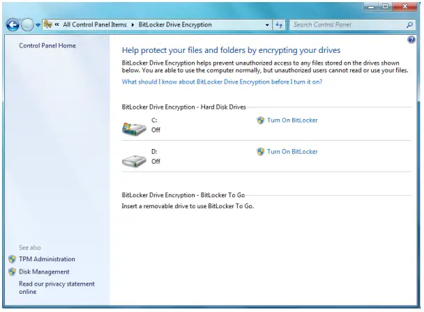 Bitlocker Drive Encryption