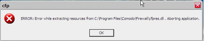 ERROR: Error while extracting resources from C:Program FilesComodoFirewallcfpres.dll. Aborting Application