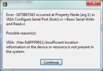Error -1073807343 occurred at Property Node