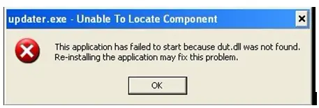 This application has failed to start because dut.dll was not found