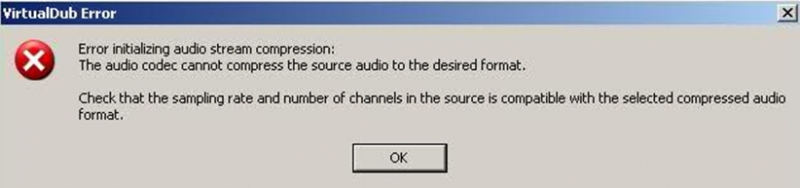 The audio codec cannot compress the source audio to the desired format.