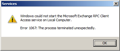 Windows could not start the Microsoft Exchange RPC Client Access service on Local Computer.