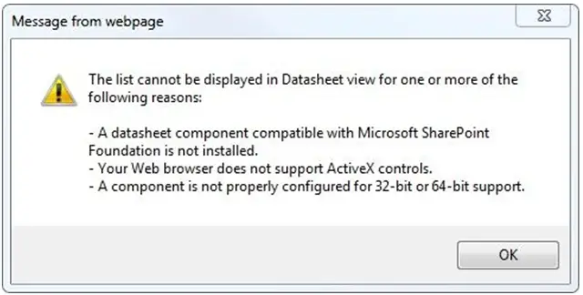 Web browser does not support ActiveX controls. - A component is not properly configured for 32-bit or 64-bit support.