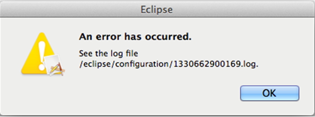 Eclipse An error occurred See the log file