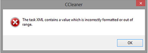 The task XML contains a value which is correctly formatted or out of range.