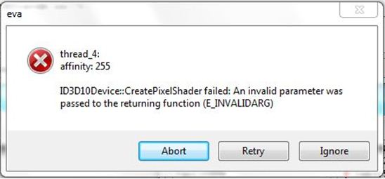 ID3D10Device::CreatePixelShader failed: An invalid parameter was passed to the returning function (E_INVALIDARG)