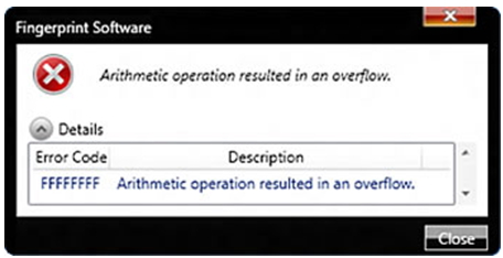 Fingerprint software Arithmetic operation resulted in an overflow