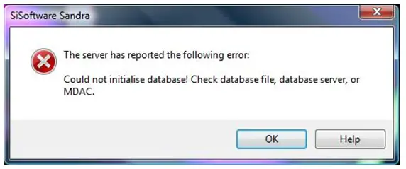 Could not initialize database! Check database file, database server, or MDAC.