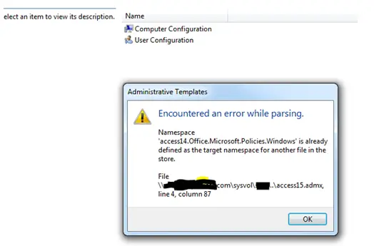 Administrative Templates Encountered an error while parsing