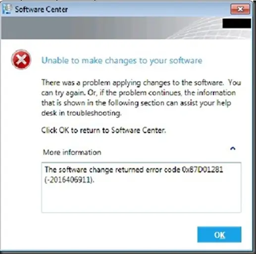 There was a problem applying changes to the software