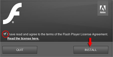 Accept the license agreement to install adobe flash player 