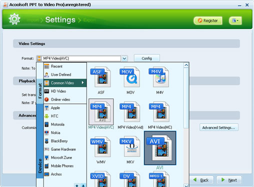  Acoolsoft PPT to Video Pro settings window console