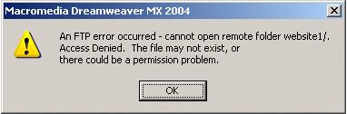 dreamweaver ftp error access denied