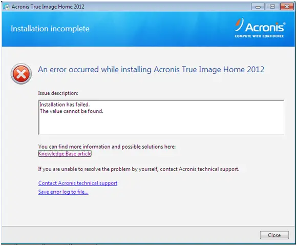 Acronis true image error 1722