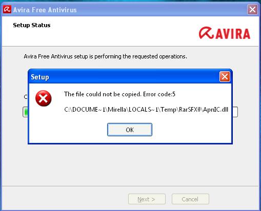 avira antivir personal error computer 7