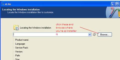 insert the your XP cd, in the nlite application