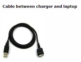 cable between charger and laptop