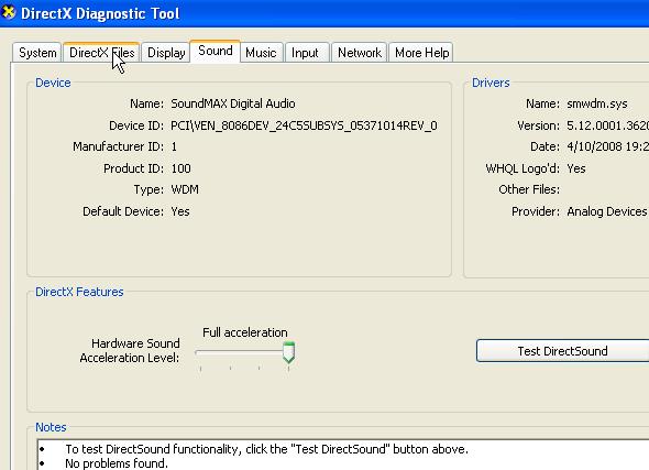 directX Diagnostic tool