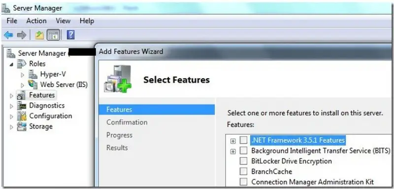 install the .NET Framework 3.5.1 Features from the Add Features Wizard