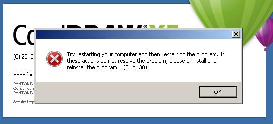 coreldraw x7 error 38