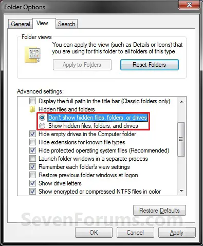 Folder option in Windows 7
