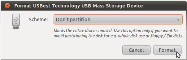 format USBest technology USB Mass Storage Device-Don't partition