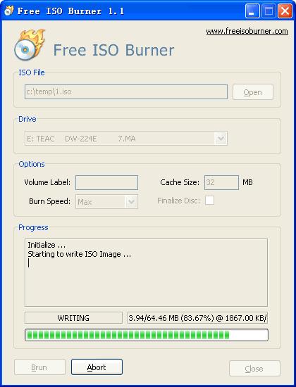 Burning software to create an ISO image of the CD