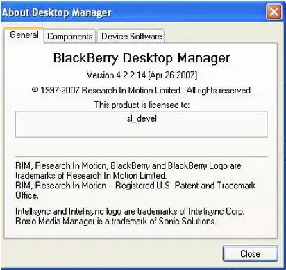 find version information under blackberry desktop manager