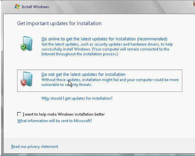 an option to check for the latest updates from Microsoft
