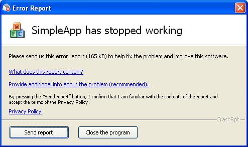 mfc application error fix