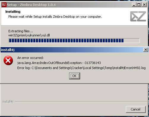 zimbra desktop windows java error