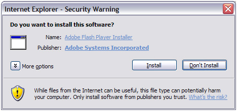 Security warning dialog box-install