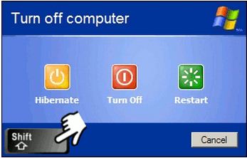Shift Key. The Stand By option will change to Hibernate