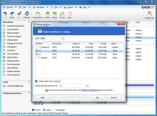 Merge Partitions window