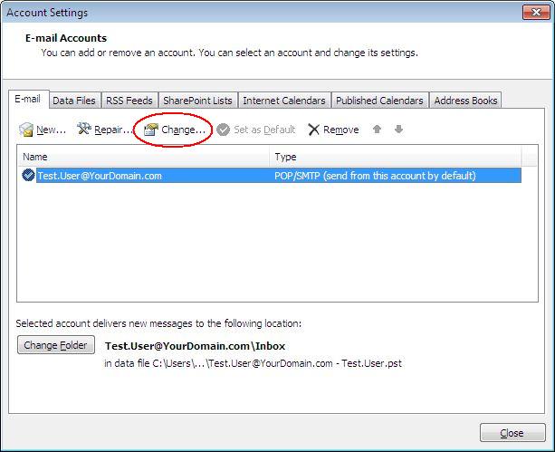 Account Settings E-Mail account