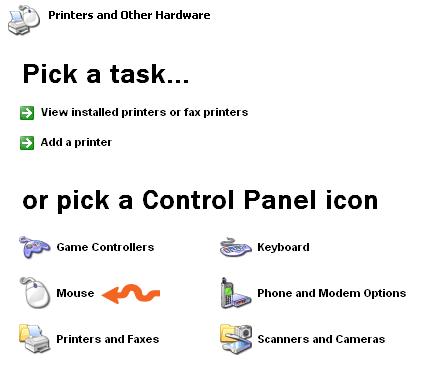 Pick a control panel icon mouse