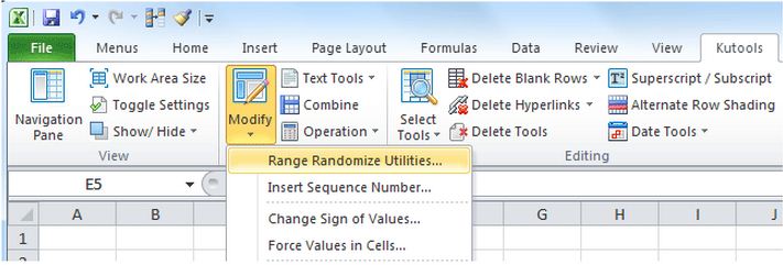 Click on Kutool and then click on modify. Click on Range Randomize Utilities.