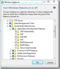 windows feature console for installing ASP.NET