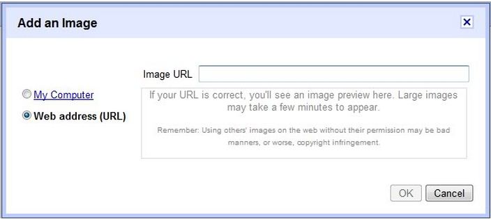 Select the second radio button, “Web Address URL“. Paste the URL you got from photobucket