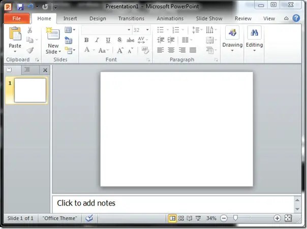 Open your PowerPoint 2010 and then create a blank slide