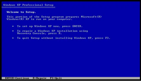 Press Enter and the “Windows XP setup”