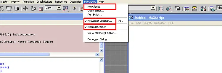 MAXScript-New Script-MAXScript Listener-Macro Recorder