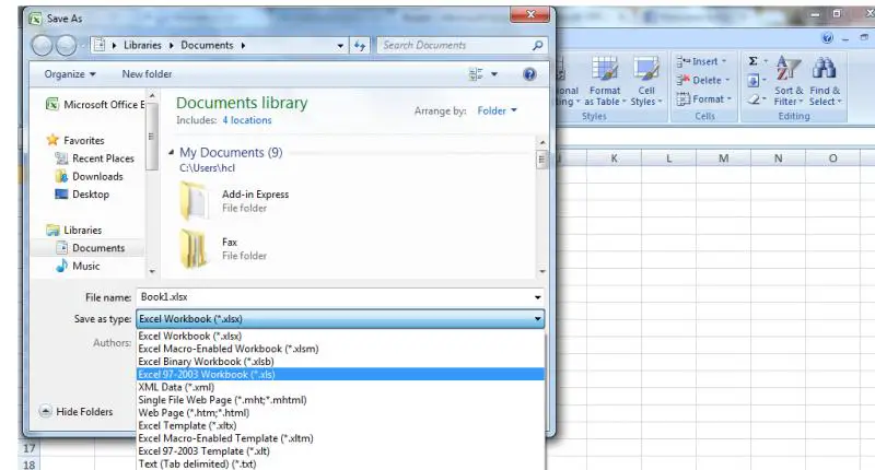 Save Excel 2007 in XLS format