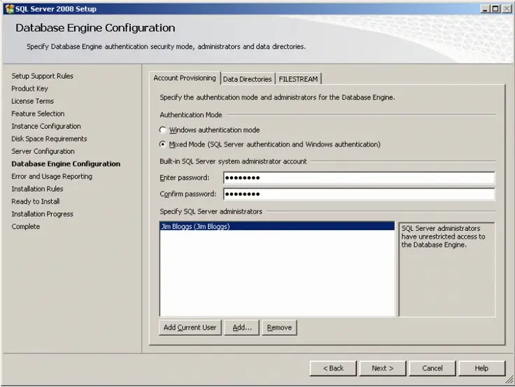 Database Engine Configuration