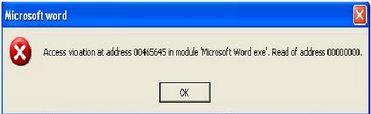 microsoft word access violation error