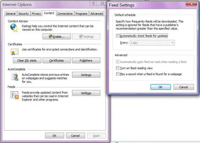 internet explorer feed settings