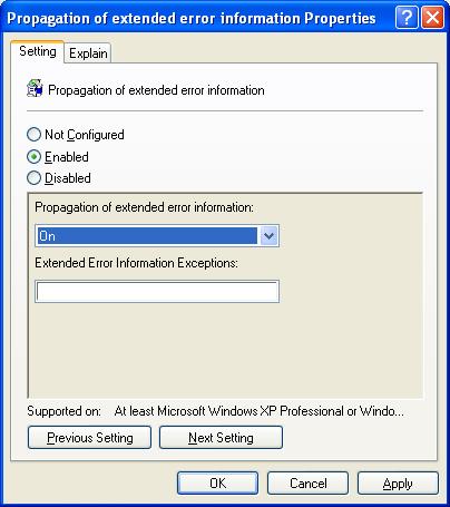 Propagation of extended error information properties