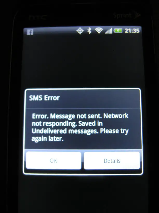 can t send sms error 10